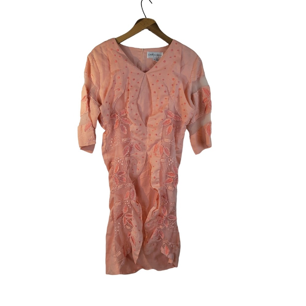 Vintage 90s Donna Vinci Linen? Special Occasion Dress Size 14 Peach